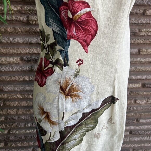 Iolani Vintage Cream Floral Hawaiian Sleeveless Maxi Dress - Picture 9 of 12